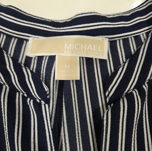 MICHAEL MICHAEL KORS Womens Navy Striped Half-Zip Long Sleeve Blouse Top Size M. - Picture 8 of 10